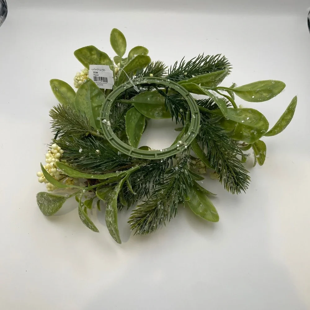 Frosted‎ Pine Berry Candle Ring Wreath 10 Inch Christmas Winter Greenery Decor